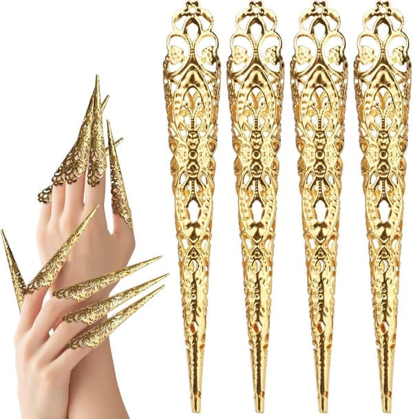 10-pack fingernail tip claw rings, antique queen costume finger