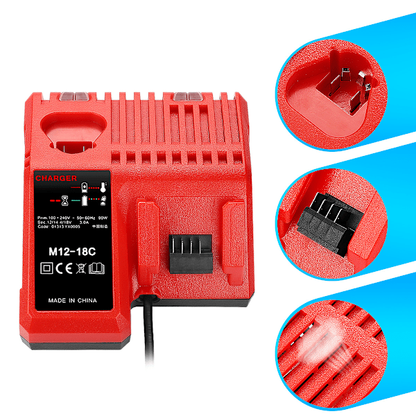 M12-18c Li-ion batterioplader til Milwaukee 12v 14.4v 18v C1418c 48-11-1815/1828/1840 M18 M14 M12 litiumbatteri BY