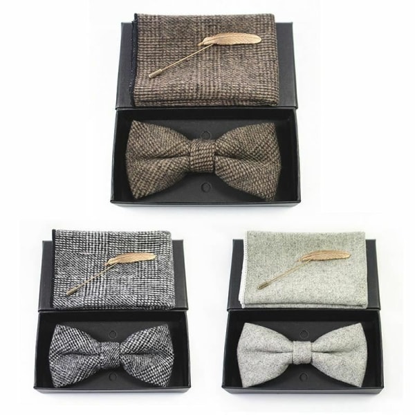 Men Fashion Vintage Wool Bow Ties For Cravats Cashmere Self Bowtie Pocket Square