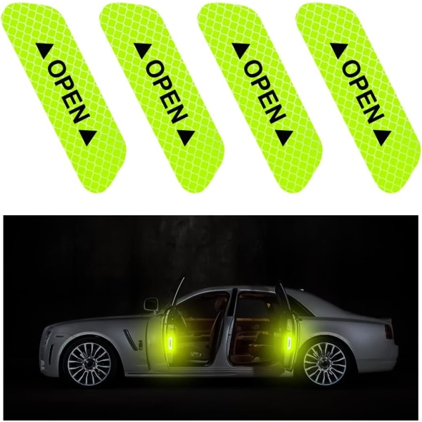 4 st reflexdekaler för varning om öppning av bildörr, reflexdekaler för ökad synlighet på natten, säkerhetsdekaler för bilar, antikollisionsskyddsremsa (grön)