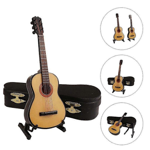 1 Set Mini Gitarr Modell Mini Gitarr Prydnad Realistisk Mini Instrument Gåva Khaki 8x2.9cm