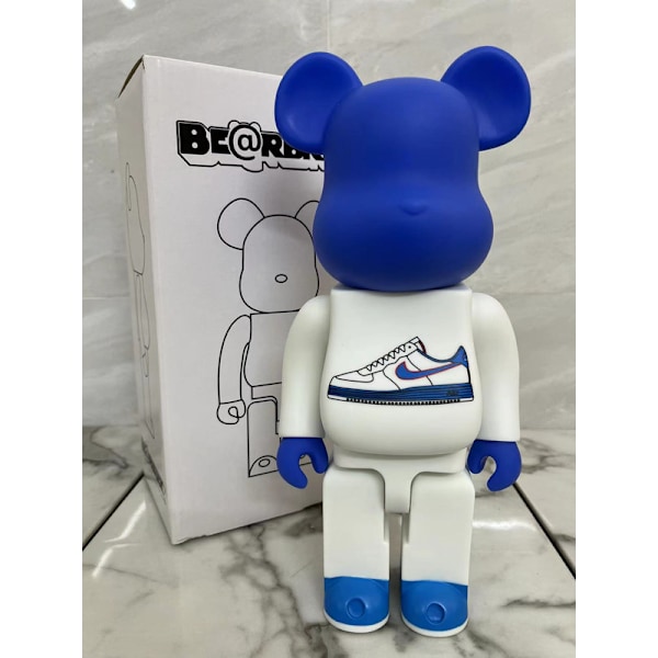 Bearbricks 400% voldelig bjørn byggeklodser bjørnmodel håndlavet samlerlegetøj gave mode ornament skulptur statue 28CM Blue White