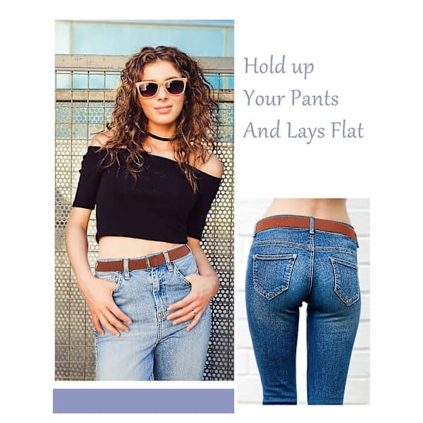 4-pack osynliga elastiska bälten för damer, platta spännen, elastiskt gummiband