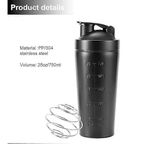 Protein shaker, longziming, Rustfrit stål, 750ml, Sort