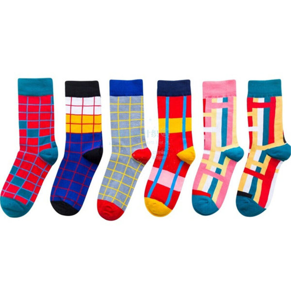 Mens 6 Pairs Stripes Socks Colorful Fashion Casual Sports Checked Socks-