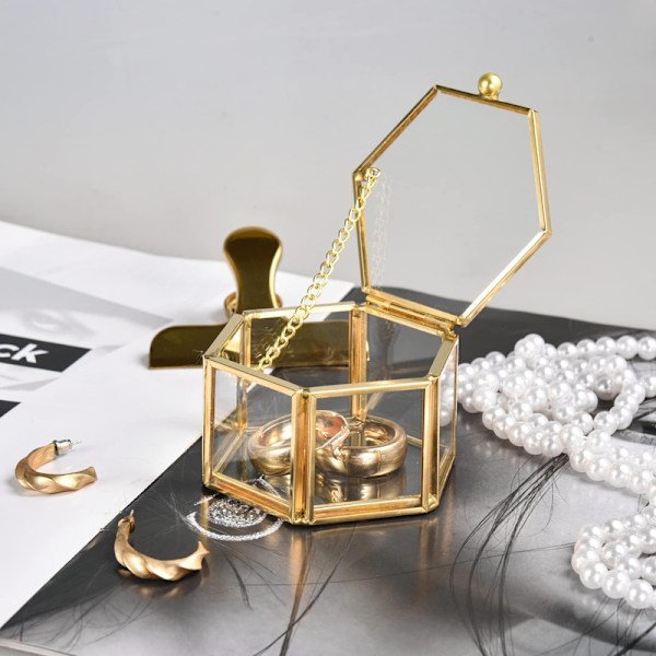 Ringboks ringboks glas smykkeskrin geometrisk opbevaring ringe øreringe kæder til stue bryllup gold