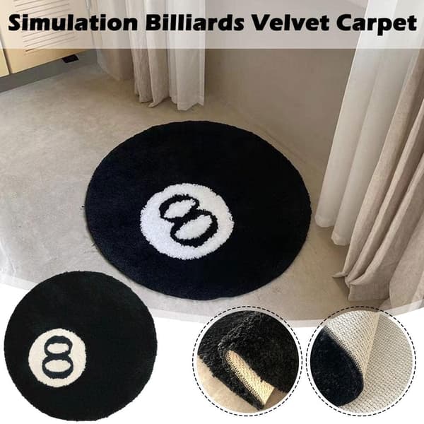 Sort Tæppe, Billardkugletæppe, 8-Bold Blødt & Fluffy Sort Tæppe Soveværelsesindretning, Sort Cirkeltæppe til Stue Boligindretning 60*60