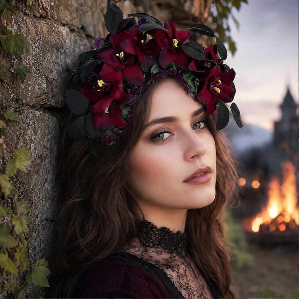 Håndlavet 3D Blomsterpandebånd - Græskar- og Heksedekor - til Halloweenfest A