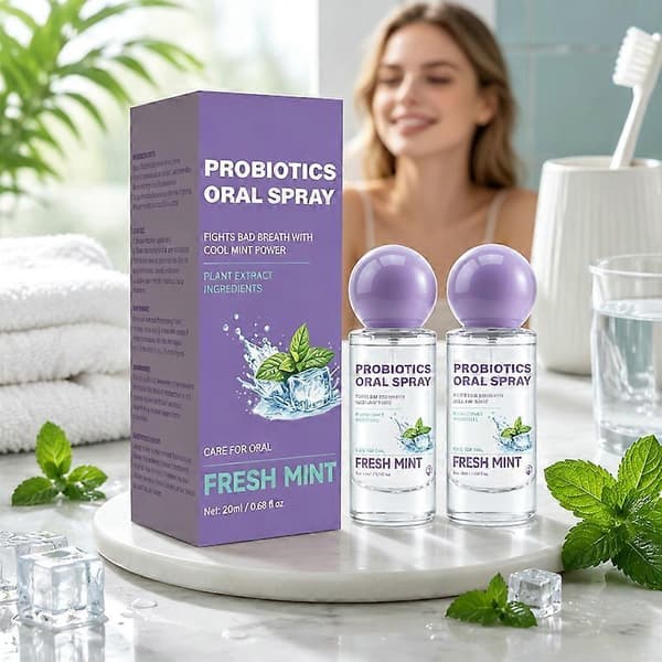 Milt växtbaserat munfräschande spray, probiotikainfunderad munspray för lindring av dålig andedräkt 2pcs