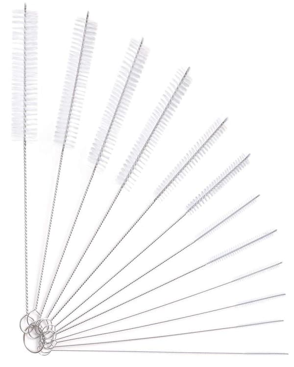 Pullonpuhdistusharjat, 12 kpl putkiharja nylon pullonpillin puhdistussarja pullojen lasin olkien puhdistukseen (valkoinen)