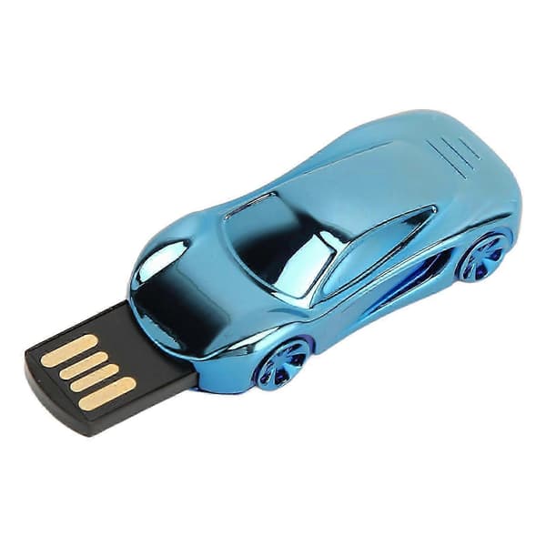 USB-minne, 64 GB, cool sportbilsform, metall, USB 2.0-gränssnitt, Plug and Play, blå