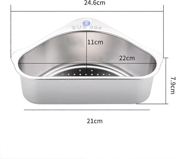 Sink Strainer Basket, Triangular Sink Strainer Basket Storage Rack Suction Cup, Sink Corner Hanging Basket Shelf Sink Basket for Kitchen Silver