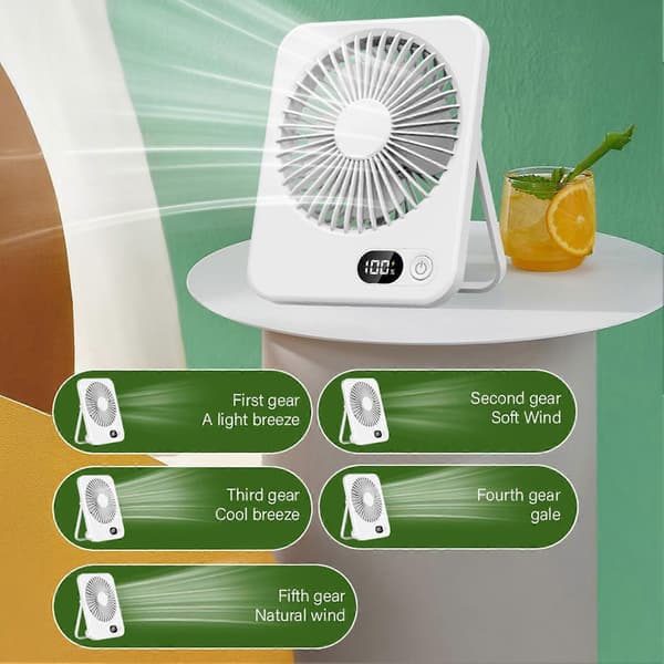 USB Skrivebordsventilator – 5 Hastigheder & 180 Justerbar – til Hjemmekontor Kollegieværelse White