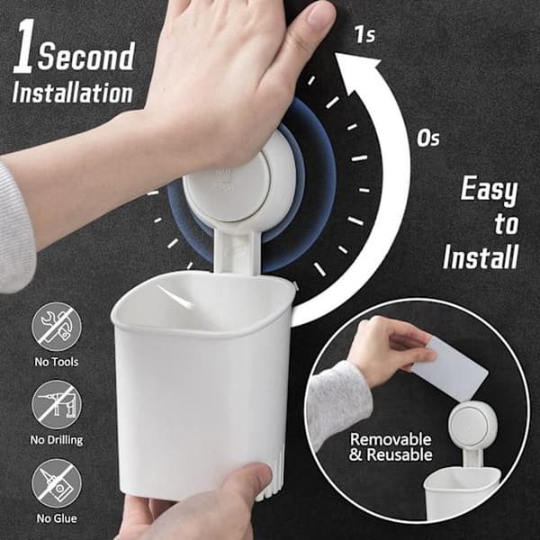 1-pack White Powerful Suction Cup Toothbrush Holder, Removable Drill-Free Wall Shower Holder for Toothbrush, Toothpaste, Razor, Self-Draining Suction Cup