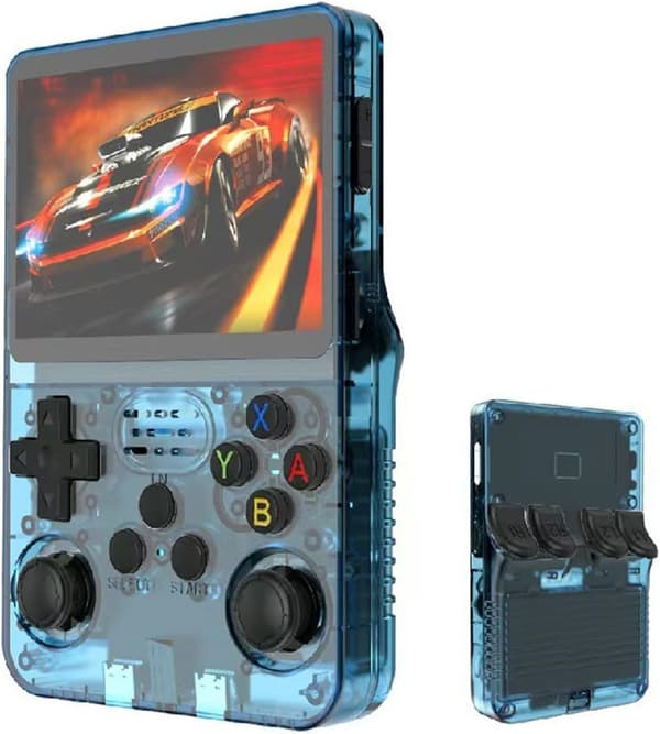 R36S Retro Handheld Gaming Console with 3.5-inch IPS Screen, 64GB TF Card Pre-installed with 10,000+ Games, Open Source Linux System, Sea Blue Lake Blue
