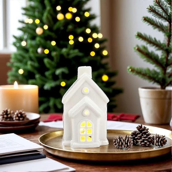 Keramiske hvide julebyhuse med LED-lys - H4Z3 C One size