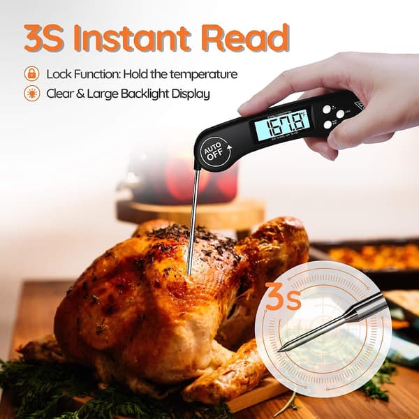 Digital köttermometer, 3s snabbavläsande mattermometer för matlagning, matlagningstermometer för kalkon, godis, grill och BBQ