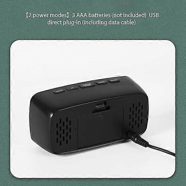 Smart Digital Väckarklocka för Sängbord, Grön LED Rese USB Bordsklocka med 12/24h Datum Temperatur
