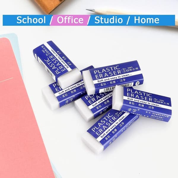 Pack of 10 White 2B Soft Erasers, Plastic Erasers, Good for School Beginners, Primary School, Drawing, Sketching, Pen Writing, Office Use