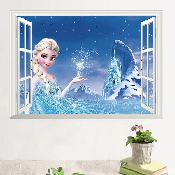 3D Frysta Prinsessan Elsa Falskt Fönster Väggdekal Barnrumsinredning Tapet