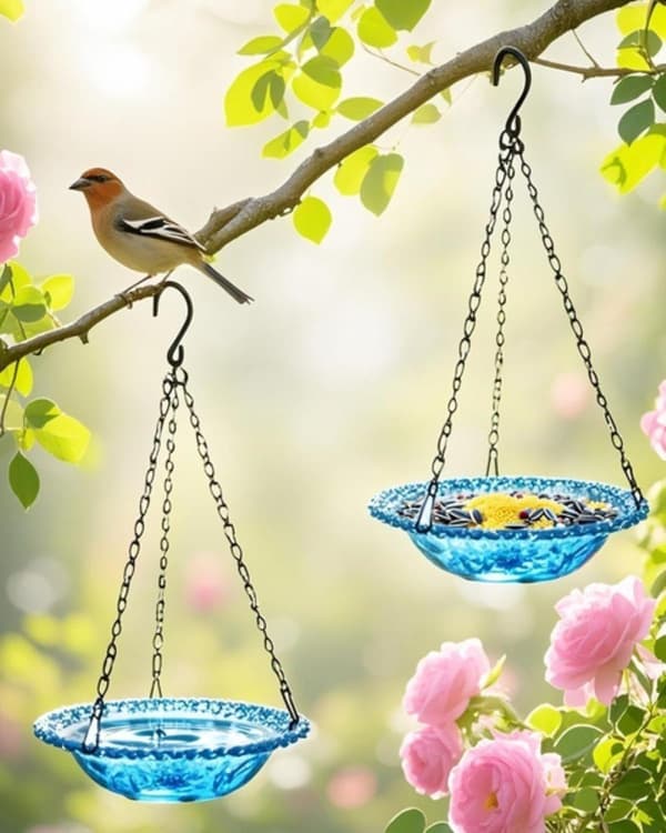 2-pack Hanging Bird Bath and Bird Feeder – Plastic Bath & Hanging Feeder for Garden, Patio and Balcony