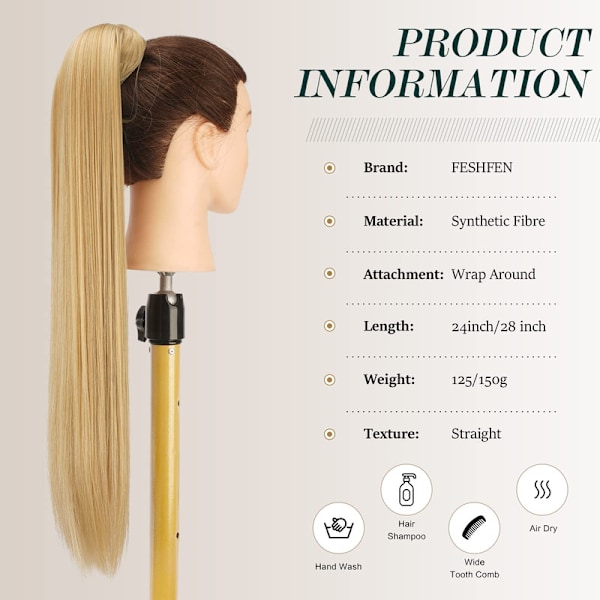 Lang wrap around hestehale-forlengelse, rett syntetisk hårforlengelse Golden brown