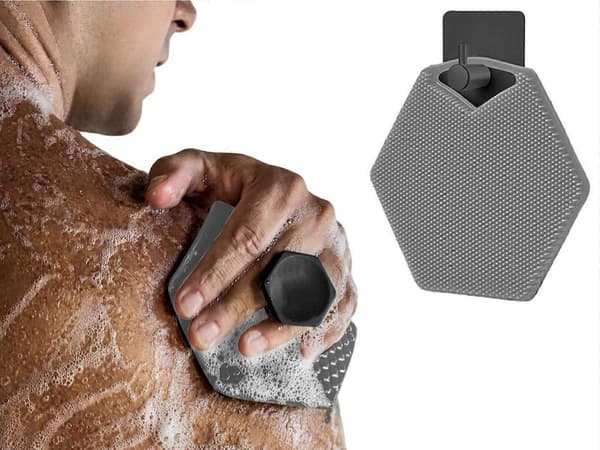 1 STK Silikon Badebørste Eksfolierende Kroppsskrubber Massasjebørste med Krok Grå