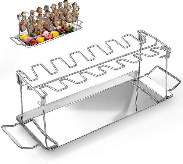 2023 Ny Kyllingelår Grillstativ Rustfrit Stål Kyllingelårstativ til Ovn Grill Ryger Sammenklappeligt Kyllingevinge Stegeholder BBQ Kyllingelår