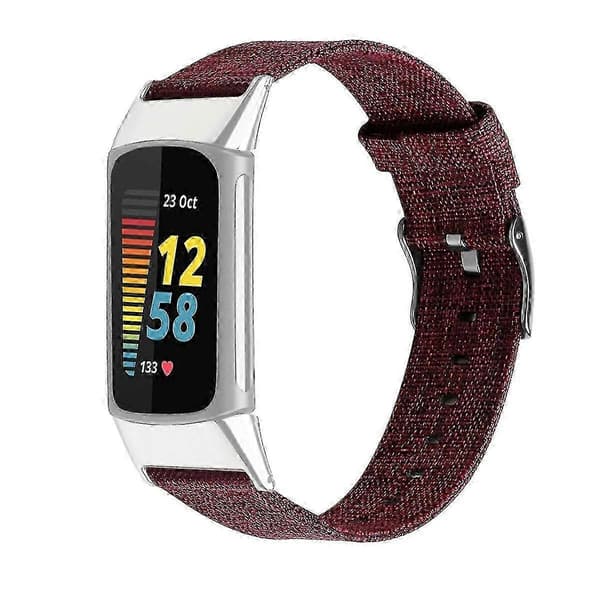 Fitbit Charge 5 Nylon-rem med slidstærkt canvas-design Purple Red