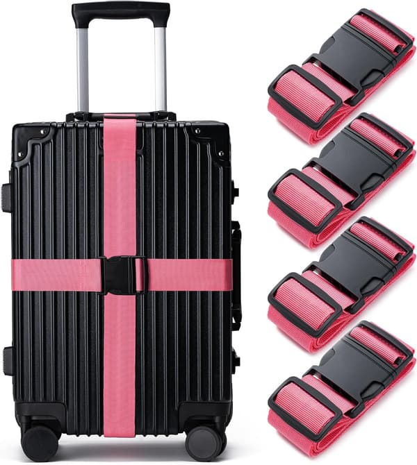 Justerbara bagageremmar för resväskor, 4-pack, rosa Pink
