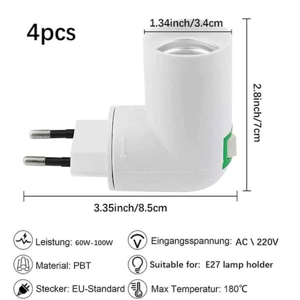 4 pcs E27 with switch Construction site socket AC 220V Wall kitchen lamp socket Adapter LED lamp holder (White)