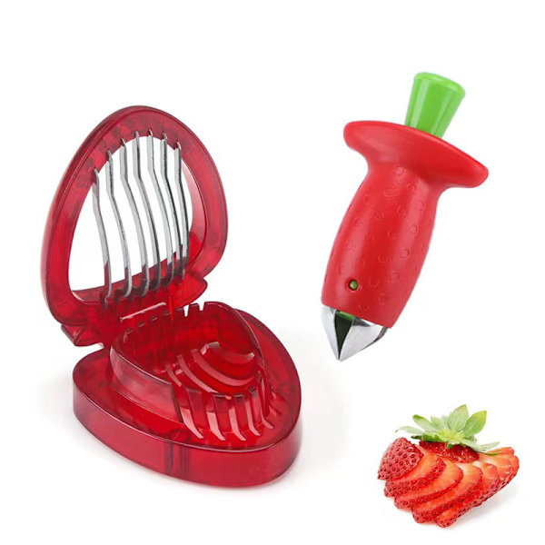 2 stycken fruktskivare i rostfritt stål skärande jordgubbsskivare verktyg kreativ fruktskivare för jordgubbar