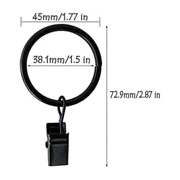40 stk. rustfrie gardinringe i mat rustfrit stål med clips, gardinringe (1,5 tommer indvendig diameter) Black