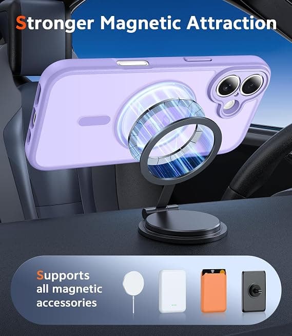 FNTCASE for iPhone 17 Clear Case, Magnetic with Screen Protector, MagSafe Compatible, Anti-Yellowing Rugged Shockproof Cover, C-Purple C-purple