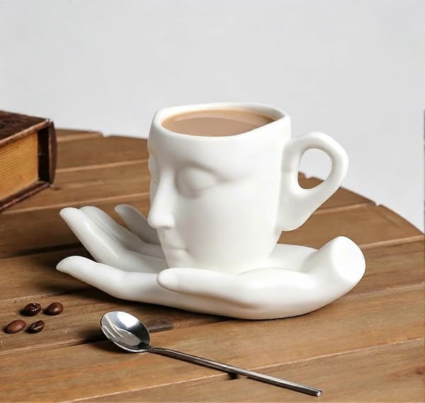 Estetisk konstkeramisk mugg, abstrakt mänskligt ansikte design med handställ A