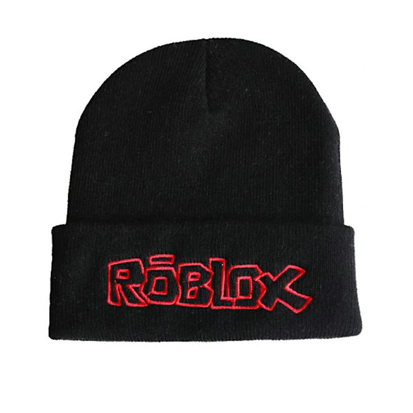 Roblox-mössa med broderade bokstäver för kvinnor och män, vintervarm stickad mössa, accessoarer Black