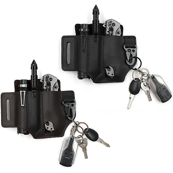 Multifunktionellt bälteshölster, EDC-organisatör i läder för män, Leatherman-hölster med pennhållare, nyckelhållare, ficklampshölster, EDC-hölster i läder