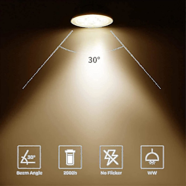 Pakke med 8 halogenpærer GU5.3 MR16 35W 12V dimmbare - varm hvit 2800K, 400 lumen, glassdeksel -xx