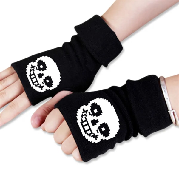 Style Men Women Anime Cartoon Undertale Skeleton Sans Winter Warm Half Finger Glove Cosplay Accessories