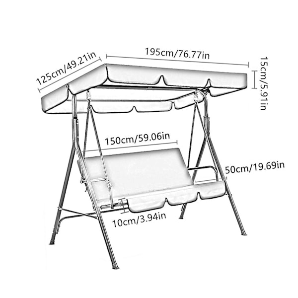 Gungstolsskydd för trädgård, solskydd, grå, 195x125x15cm