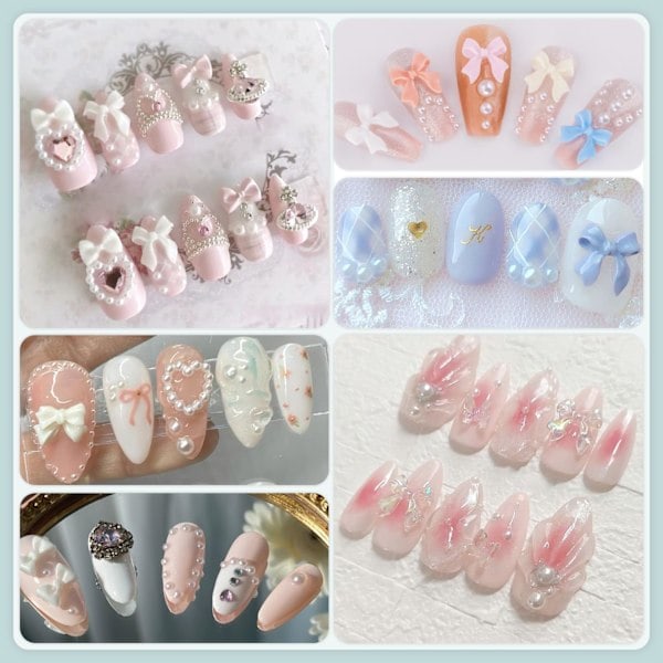 3D Nagelberlocker och Platt Pärlset 1, 8 Färger Nagelrosetter Berlocker + Rosa & Vit Stjärna Hjärta Måne Söta Nageljuveler + 2-4mm