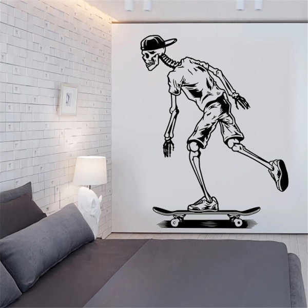 Skateboard Skull Wall Stickers Kids Room Skating Skateboarding Decals Bedroom