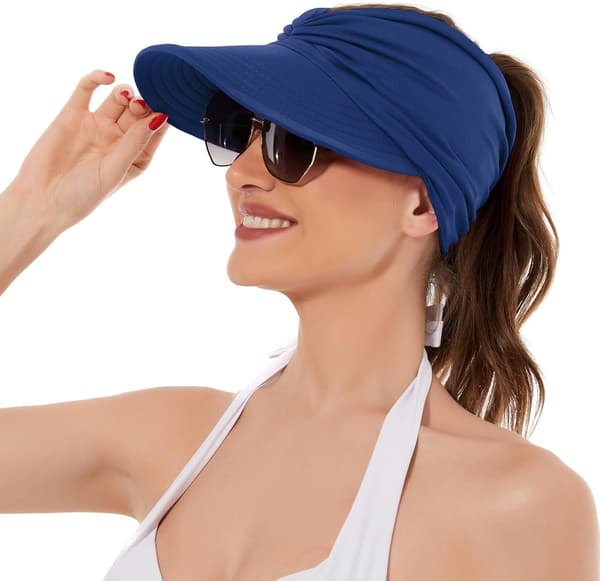 Solhatter for kvinner UV-beskyttelse Solskjerm Bred brem Sommerhatter med hestehale White Bule
