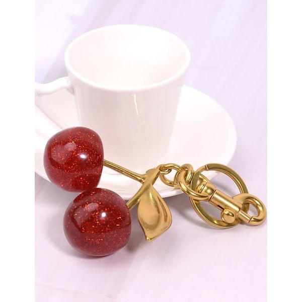 (120×60×10) Glitter Kirsebær Taske Charm, Kirsebær Nøglering Charms Tilbehør til Håndtasker Tasker