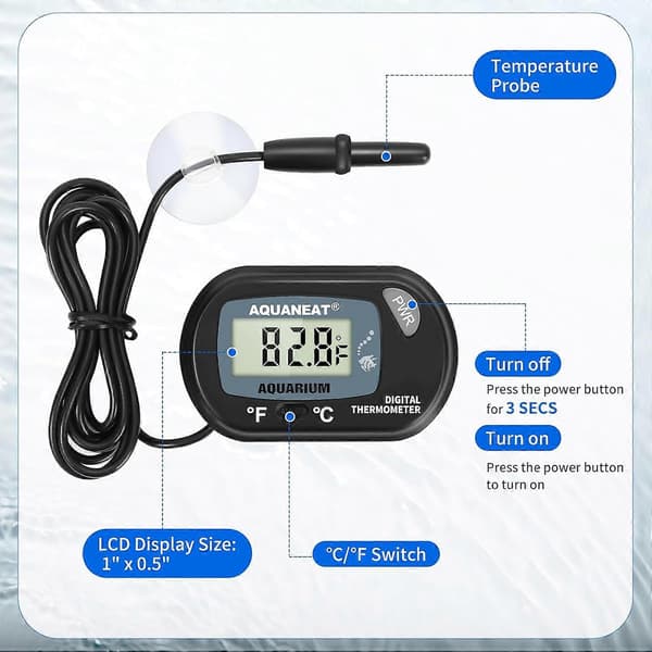 2-paknings akvarietermometer, fisketanktermometer, digital temperaturtest, med stor LCD-skjerm