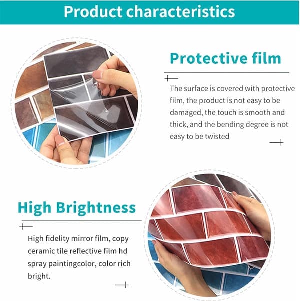 Kitchen Tiles, 12 Pcs Self-Adhesive Tile Stickers Waterproof P