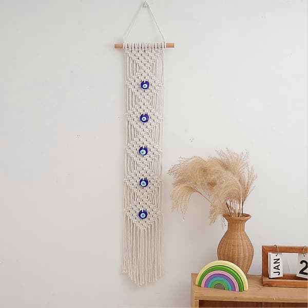 Bomullstau Evil Eye Teppe - Boho Vevd Veggdekorasjon for Stue A
