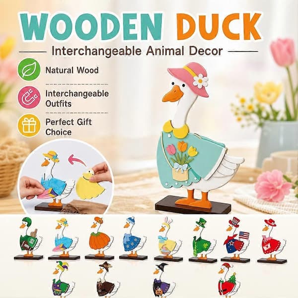 Dyredekor i tre, utskiftbart ornament med katte- og gåse-utkledningsdesign A