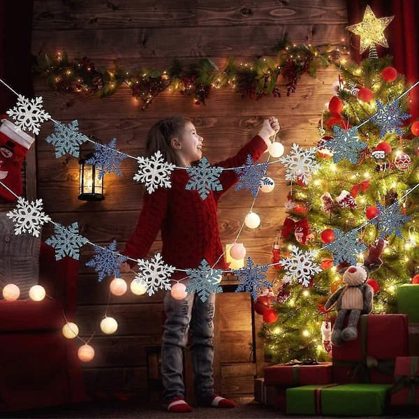 Glitter Snøfnugg Banner Julebordpynt 1 Stk Blå