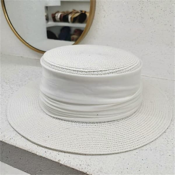 Solhatt Stråsolhatt for kvinner 2,36 tommer bred brem Fasjonabel flat topp solhatt